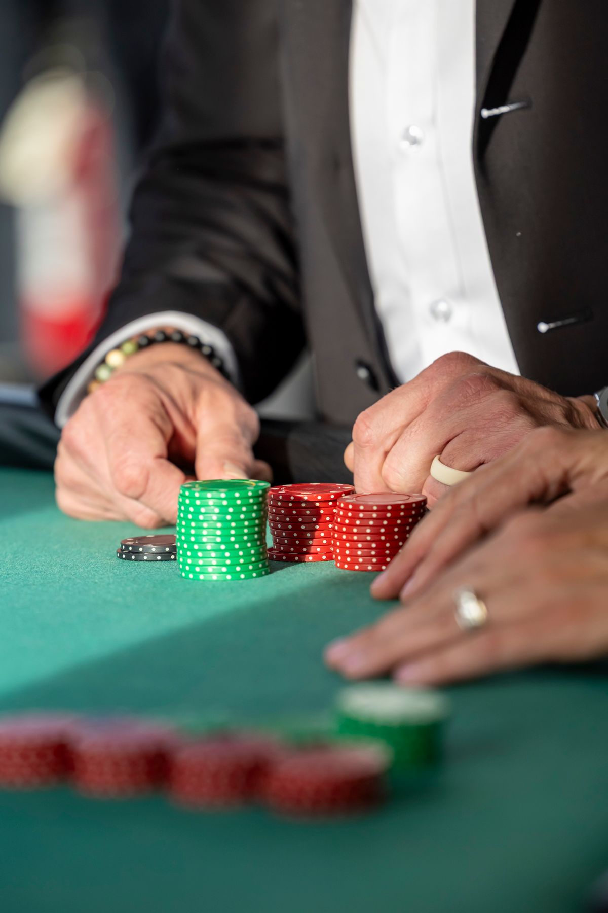 Blackjack table with cards and chips